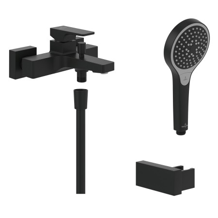 Villeroy & Boch Taro Duschgarnitur mit Brausehalter, Handbrause und Wannenarmatur