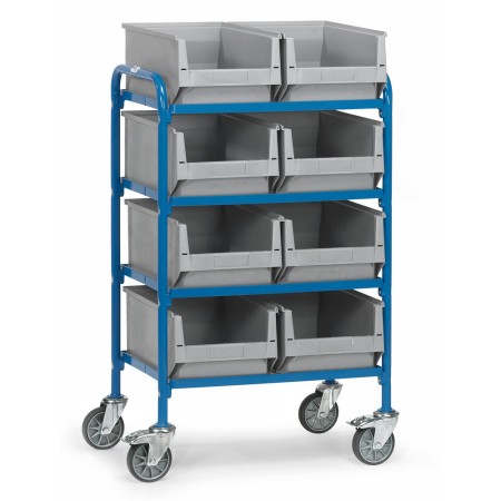 Fetra Beistellwagen mit 2x4 Kunstoff-Sichtlagerkästen, Ladefläche 630 x 470 mm
