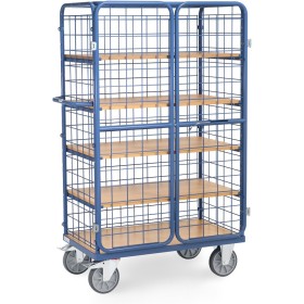 Fetra Etagenwagen mit 3 Böden, 3 Drahtgitterwänden, Dach, Flügeltüren, Höhe 1800