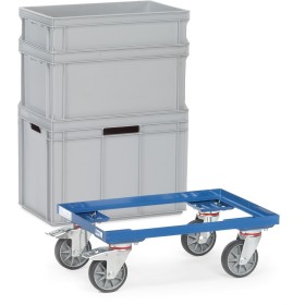 Fetra Eurokastenroller in offener Winkelstahlkonstruktion, Ladefläche 610 x 410 mm, blau