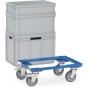 Fetra Eurokastenroller in offener Winkelstahlkonstruktion, Ladefläche 610 x 410 mm, blau