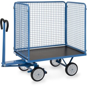 Fetra Handpritschenwagen mit 4 Drahtgitterwänden, 1000 mm hoch, Vollgummibereifung