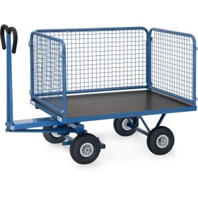 Fetra Handpritschenwagen mit 4 Drahtgitterwänden, 600 mm hoch, Luftbereifung
