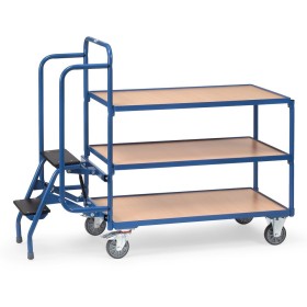 Fetra Kommissionierwagen mit Trittstufen, 3 Ladeflächen,  1000 x 600 mm