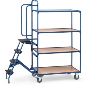 Fetra Kommissionierwagen mit Trittstufen, 4 Ladeflächen, hohe Ausführung,  1000 x 600 mm