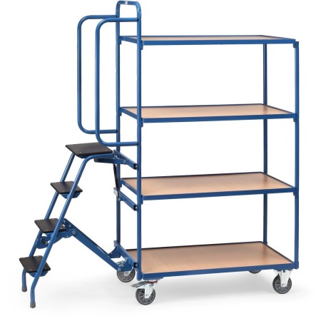 Fetra Kommissionierwagen mit Trittstufen, 4 Ladeflächen, hohe Ausführung,  1000 x 600 mm