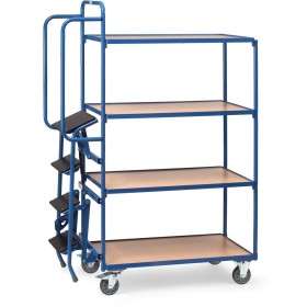 Chariot de préparation Fetra avec marches, 4 plateaux, version haute, 1000 x 600 mm