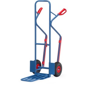 Fetra Paketkarre, Tragkraft 300 kg, Höhe 1300 mm, mit Stahlblech- und Klappschaufel und Kunststoffgleitkufen