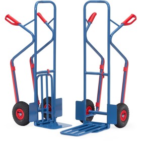 Fetra Paketkarre, Tragkraft 300 kg, Höhe 1300 mm, mit Stahlblech- und Klappschaufel und Kunststoffgleitkufen