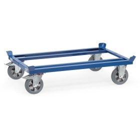 Fetra Paletten-Fahrgestell, Tragkraft 1200 kg, 1210 x 810 mm, Elastic-Vollgummiräder, blau