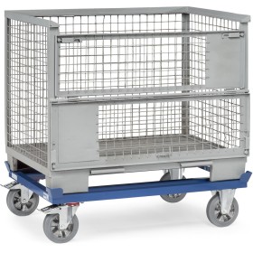 Fetra Paletten-Fahrgestell, Tragkraft 1200 kg, 1210 x 810 mm, Elastic-Vollgummiräder, blau