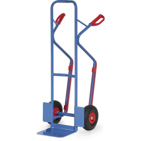 Fetra Stahlrohrkarre, Lufträder, Tragkraft 300 kg, Höhe 1300 mm, Gleitkufen, blau