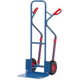 Fetra Stahlrohrkarre, Lufträder, Tragkraft 300 kg, Höhe 1300 mm, Gleitkufen, breite Schaufel