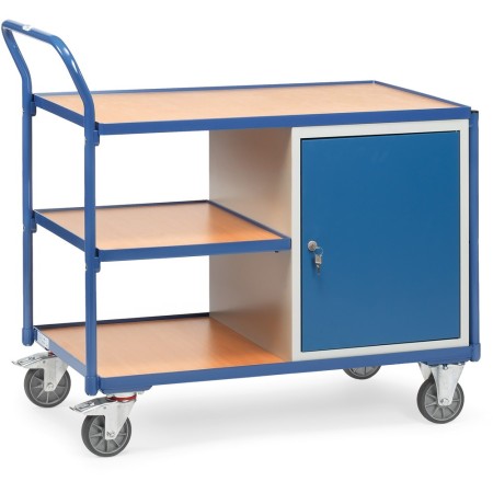 Fetra Tischwagen mit 1 Schrank und 3 Ladeflächen, umlaufender Rand