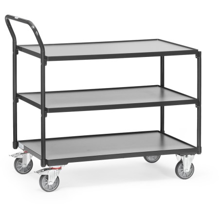 Fetra Tischwagen mit 3 Böden, Griff hochstehend, Grey Edition