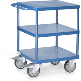 Fetra Tischwagen mit 3 Stahlblech-Plattformen, quadratische Ladefläche, bündig mit Rahmen, Tragkraft 500 kg