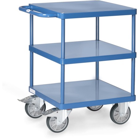 Fetra Tischwagen mit 3 Stahlblech-Plattformen, quadratische Ladefläche, bündig mit Rahmen, Tragkraft 500 kg