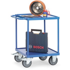 Fetra Tischwagen, quadratische Ladefläche, mit 2 Stahlblech-Wannen mit 10 mm hohem Rand