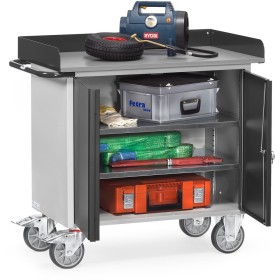 Fetra Werkstattwagen mit 1 zweitürigem Schrank, Arbeitsplatte mit Abrollrand, Grey Edition