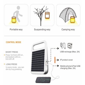 Tragbarer Solar-LED-Strahler - 4W - Powerbank + USB wiederaufladbar