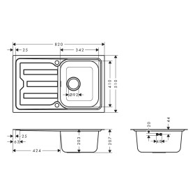 évier encastrable hansgrohe S44 S440-F342 79 342 avec égouttoir court et bonde automatique