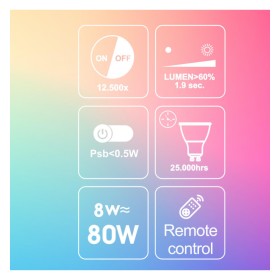 LED-Strahler RGB + 3000K - 8W 110º GU10 mit Fernbedienung