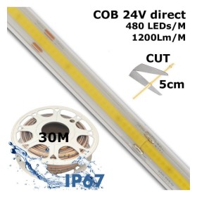 LED COB Streifen 24V | 480 LED/m | 30m | FLIP CHIP | 1200Lm |12W/M | CRI90 | IP67
