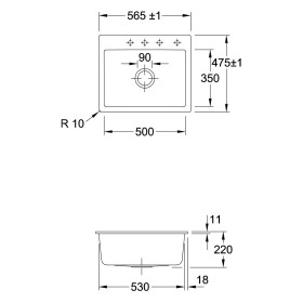 Évier encastrable Villeroy & Boch Subway 60 S FLAT, bonde avec commande excentrée, HL1 et HL3