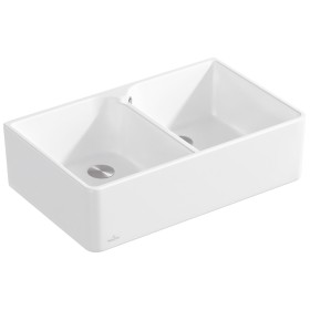 Villeroy & Boch Spülstein Doppelbecken 80 cm, Ablaufgarnitur mit Handbetätigung