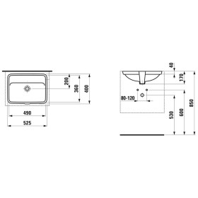 Vasque encastrée LAUFEN PRO S par le bas 52,5 cm, sans trou de robinet avec trop-plein