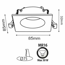 Einbaustrahler MR 16 CLOVE-S Quadratisch Weiß