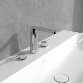 Villeroy & Boch Conum Dreiloch-Waschtischarmatur mit Zugstangen-Ablaufgarnitur