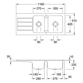 Villeroy & Boch Architectura 80 Einbauspüle, Ablaufgarnitur mit Handbetätigung, reversibel inklusive Hahnlochbohrung