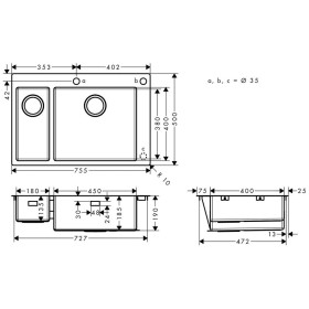 hansgrohe S712-F655 Einbauspüle 180/450 mit 2 Becken, ohne Abtropffläche