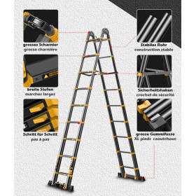Échelle télescopique multifonction en aluminium avec mécanisme de fermeture amortie et barre transversale
