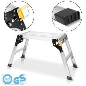 Alu-Arbeitsplattform, Klapptritt mit 150 kg Tragkraft und 48 cm Standhöhe, rutschfesten Sprossen