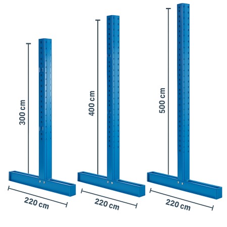 Ständer für Kragarmregal / Doppelseitig / 220 cm tief / 3m, 4m, 5m