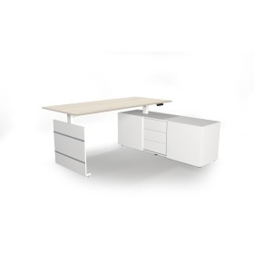 Scrivania rettangolare Move 3 regolabile elettricamente in altezza, struttura con gambe a T e credenza 180x80cm