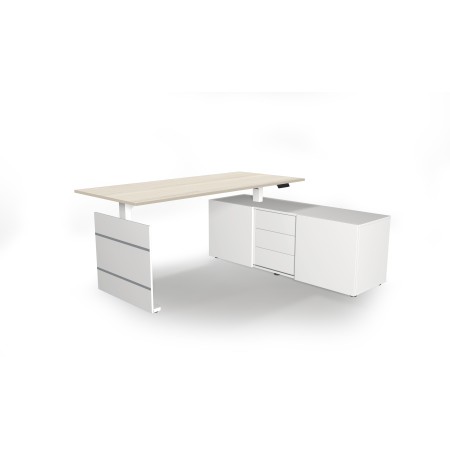 Move 3 elektrisch höhenverstellbarer Schreibtischrechteckig, T-Fuss-Gestell mit Sideboard 180x80cm