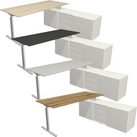 Form 2 Schreibtisch rechteckig, T-Fuss-Gestell mit Sideboard 180x80cm