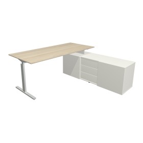 Scrivania rettangolare Form 2, struttura a T con credenza 180x80cm