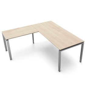 Bureau rectangulaire StageOne en forme de L, réglable en hauteur, piètement à 4 pieds, 180 x 80 cm - extension 100 x 60 cm