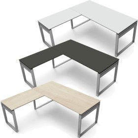 StageOne L-Form höhenverstellbarer Schreibtisch rechteckig, Bügelgestell, 180x80cm - Anbau 100x60cm