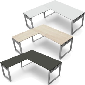 StageOne L-Form höhenverstellbarer Schreibtisch rechteckig, Bügelgestell, 200x100cm - Anbau 120x80cm