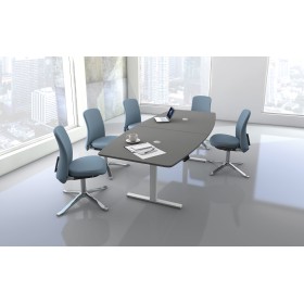 Table de conférence réglable en hauteur Move 3, forme cylindrique graphite, piètement en T blanc, 250 x 100 x 72,0 - 120 cm