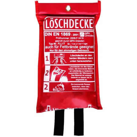 Löschdecke 1m x 1m in Tasche – kompakt