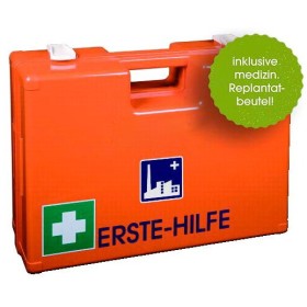 Mallette de premiers secours INDUSTRIE avec remplissage spécial et sachet de replantation avec support mural