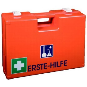 Mallette de premiers secours CHIMIE avec remplissage spécial avec support mural