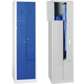 Wolfstahl Garderobenschrank Kleiderspind in "Z"-Form 2 Schliessfächer Zylinderschloss Lichtgrau - Enzianblau