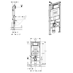 Elemento Geberit Duofix per WC sospeso, 112 cm, con scatola di scarico Sigma UP da 12 cm, per azionamento frontale